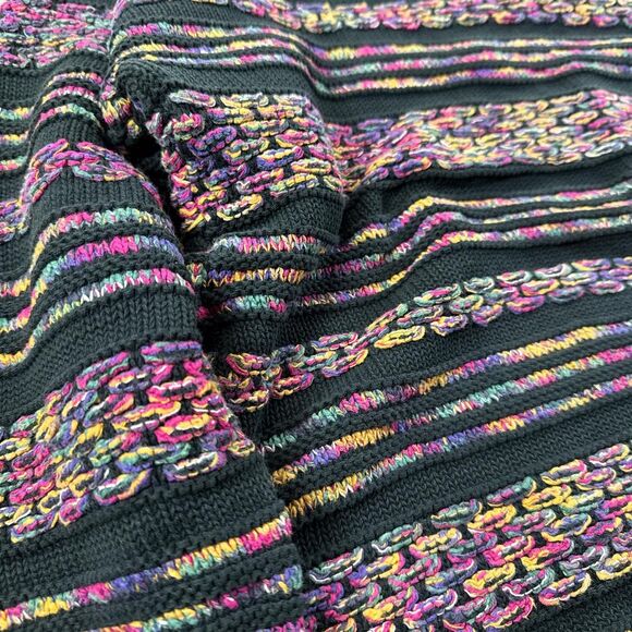 Vintage 90s Striped Thick Cotton Knit Sweater Drop Shoulder Women's Size Large - Picture 2 of 5